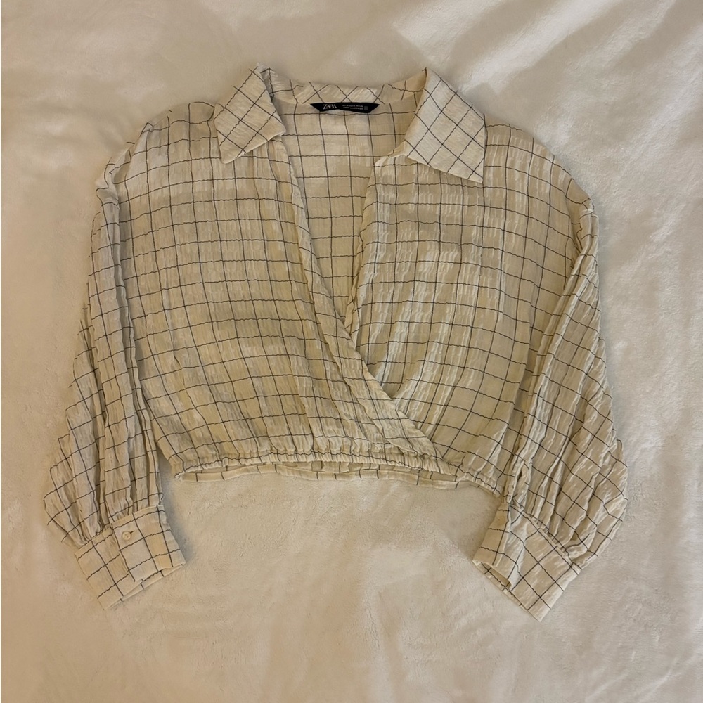 Zara ivory and black cropped Blouse